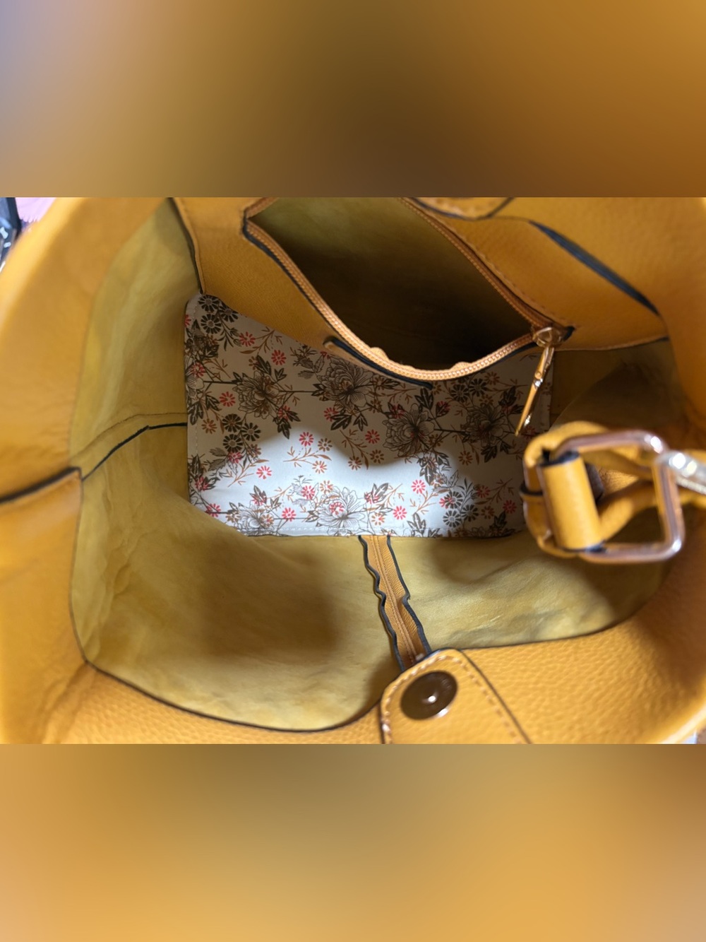Joy Susan Pebbled Mustard Vegan Leather Classic Hobo Tote - Picture 15 of 17